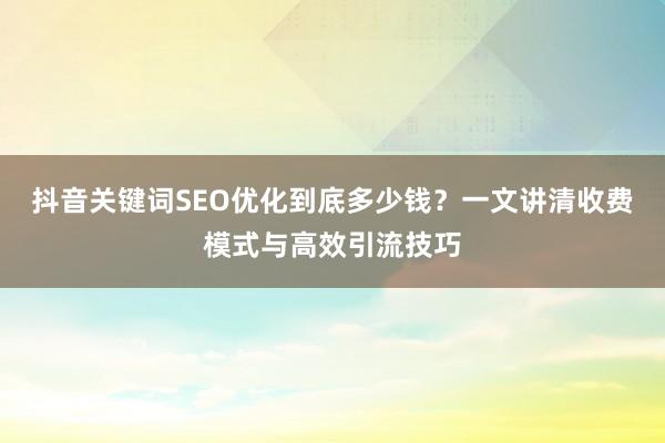 抖音关键词SEO优化到底多少钱？一文讲清收费模式与高效引流技巧