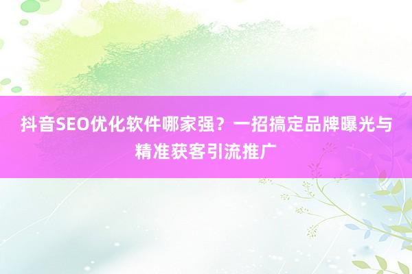 抖音SEO优化软件哪家强？一招搞定品牌曝光与精准获客引流推广