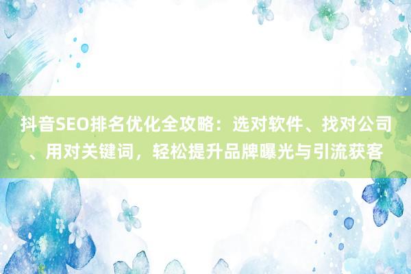 抖音SEO排名优化全攻略：选对软件、找对公司、用对关键词，轻松提升品牌曝光与引流获客