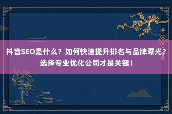 抖音SEO是什么？如何快速提升排名与品牌曝光？选择专业优化公司才是关键！