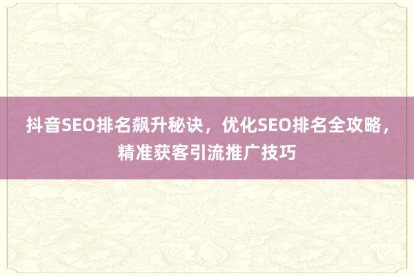 抖音SEO排名飙升秘诀，优化SEO排名全攻略，精准获客引流推广技巧