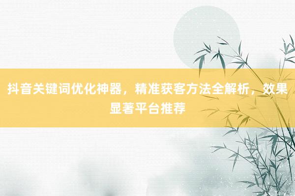 抖音关键词优化神器，精准获客方法全解析，效果显著平台推荐