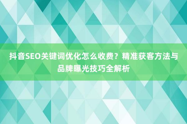 抖音SEO关键词优化怎么收费？精准获客方法与品牌曝光技巧全解析