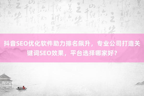 抖音SEO优化软件助力排名飙升，专业公司打造关键词SEO效果，平台选择哪家好？