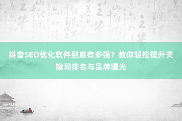 抖音SEO优化软件到底有多强？教你轻松提升关键词排名与品牌曝光