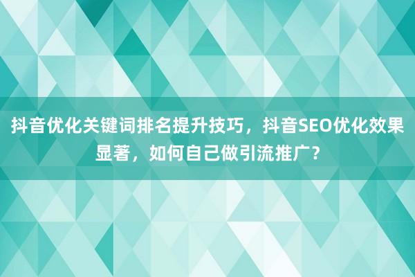 抖音优化关键词排名提升技巧，抖音SEO优化效果显著，如何自己做引流推广？