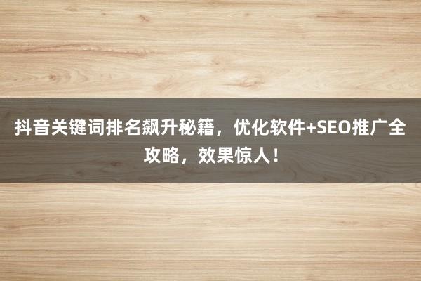 抖音关键词排名飙升秘籍，优化软件+SEO推广全攻略，效果惊人！