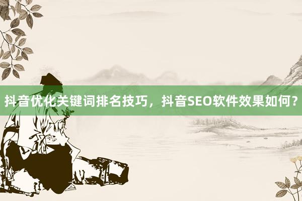 抖音优化关键词排名技巧，抖音SEO软件效果如何？