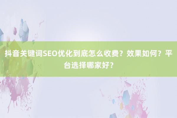 抖音关键词SEO优化到底怎么收费？效果如何？平台选择哪家好？