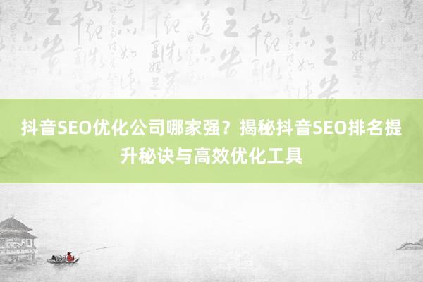 抖音SEO优化公司哪家强？揭秘抖音SEO排名提升秘诀与高效优化工具