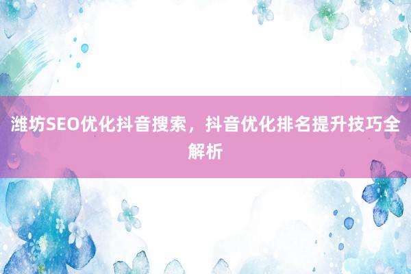 潍坊SEO优化抖音搜索，抖音优化排名提升技巧全解析