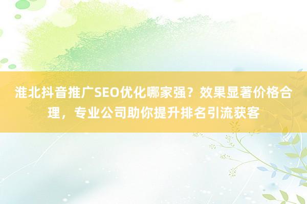 淮北抖音推广SEO优化哪家强？效果显著价格合理，专业公司助你提升排名引流获客