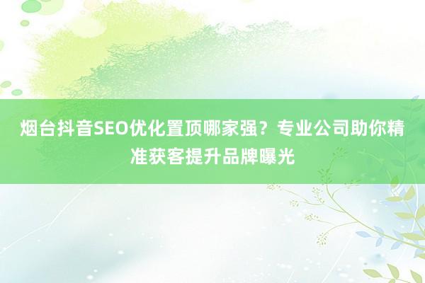 烟台抖音SEO优化置顶哪家强？专业公司助你精准获客提升品牌曝光