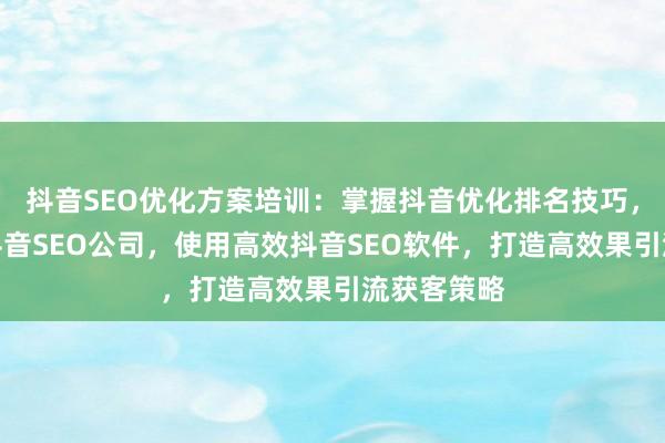 抖音SEO优化方案培训：掌握抖音优化排名技巧，选择专业抖音SEO公司，使用高效抖音SEO软件，打造高效果引流获客策略