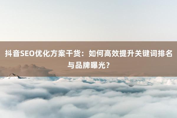 抖音SEO优化方案干货：如何高效提升关键词排名与品牌曝光？