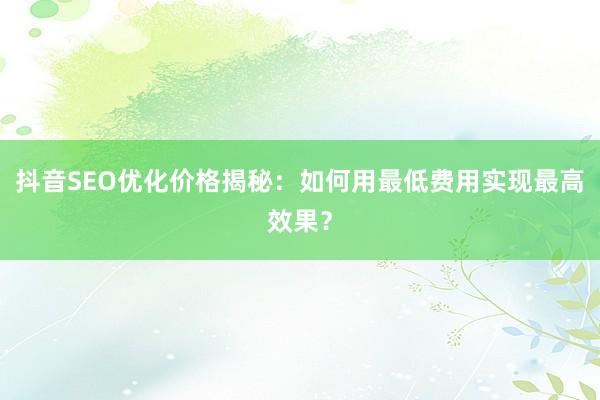 抖音SEO优化价格揭秘：如何用最低费用实现最高效果？