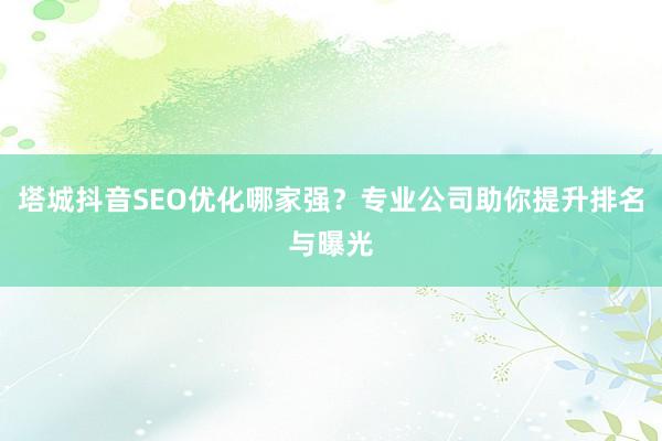 塔城抖音SEO优化哪家强？专业公司助你提升排名与曝光