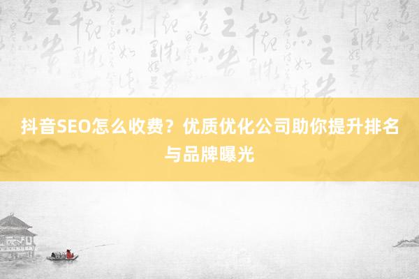 抖音SEO怎么收费？优质优化公司助你提升排名与品牌曝光