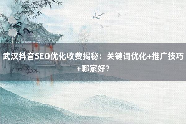武汉抖音SEO优化收费揭秘：关键词优化+推广技巧+哪家好？