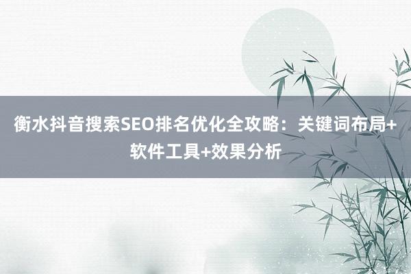 衡水抖音搜索SEO排名优化全攻略：关键词布局+软件工具+效果分析