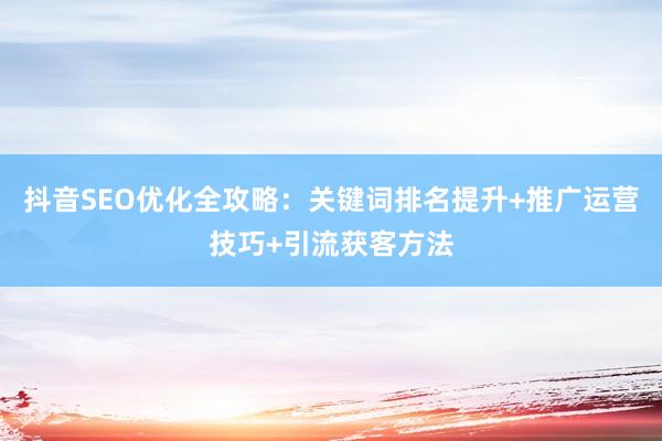 抖音SEO优化全攻略：关键词排名提升+推广运营技巧+引流获客方法
