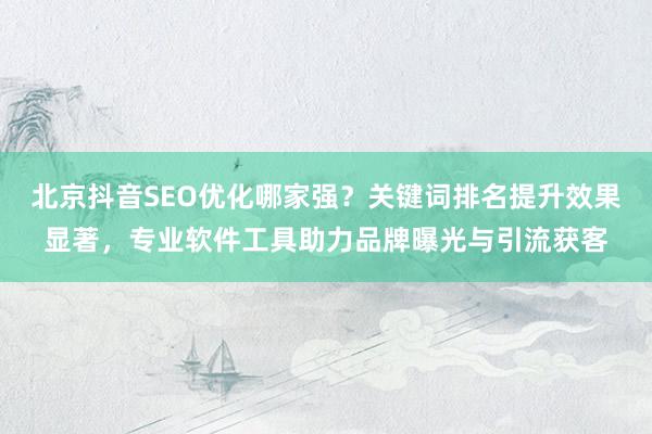 北京抖音SEO优化哪家强？关键词排名提升效果显著，专业软件工具助力品牌曝光与引流获客