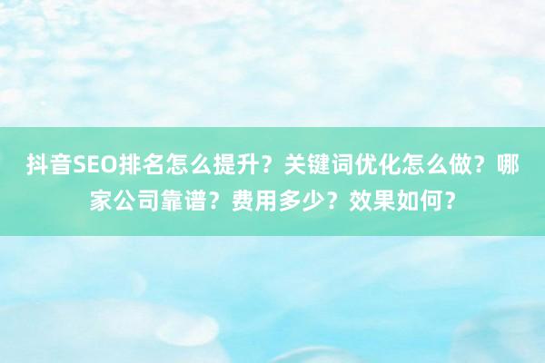抖音SEO排名怎么提升？关键词优化怎么做？哪家公司靠谱？费用多少？效果如何？