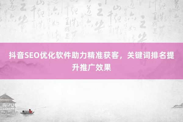 抖音SEO优化软件助力精准获客，关键词排名提升推广效果