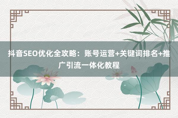 抖音SEO优化全攻略：账号运营+关键词排名+推广引流一体化教程