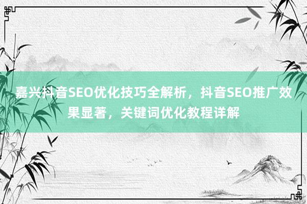 嘉兴抖音SEO优化技巧全解析，抖音SEO推广效果显著，关键词优化教程详解