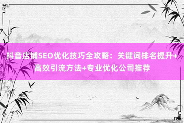 抖音店铺SEO优化技巧全攻略：关键词排名提升+高效引流方法+专业优化公司推荐