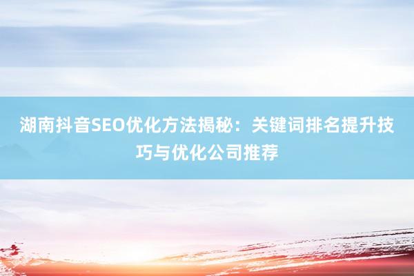 湖南抖音SEO优化方法揭秘：关键词排名提升技巧与优化公司推荐