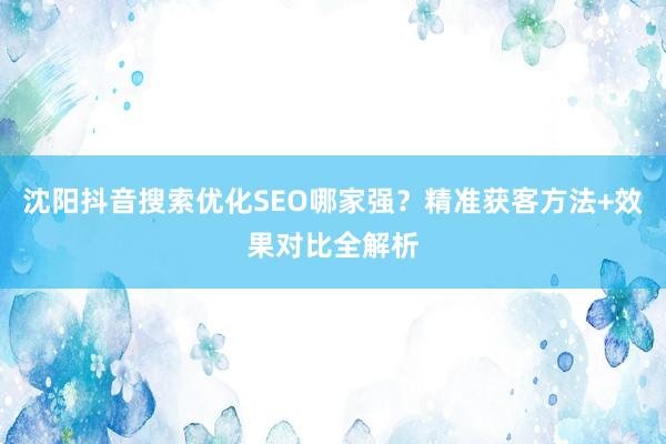 沈阳抖音搜索优化SEO哪家强？精准获客方法+效果对比全解析