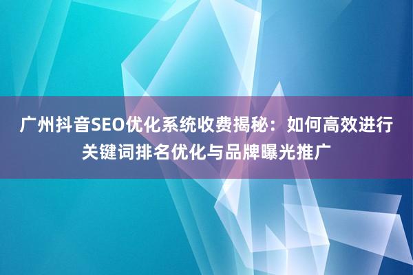 广州抖音SEO优化系统收费揭秘：如何高效进行关键词排名优化与品牌曝光推广