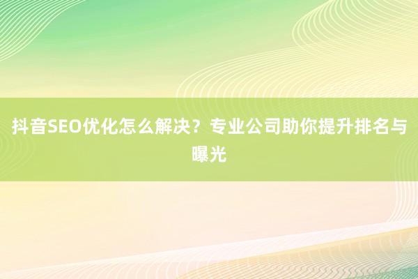 抖音SEO优化怎么解决？专业公司助你提升排名与曝光