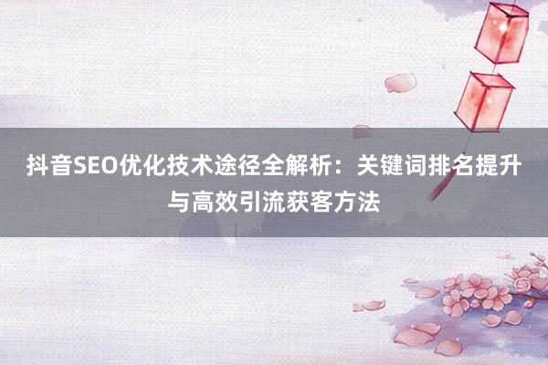 抖音SEO优化技术途径全解析：关键词排名提升与高效引流获客方法