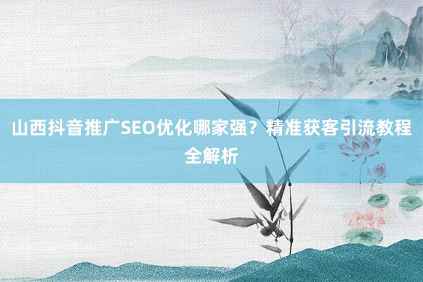 山西抖音推广SEO优化哪家强？精准获客引流教程全解析