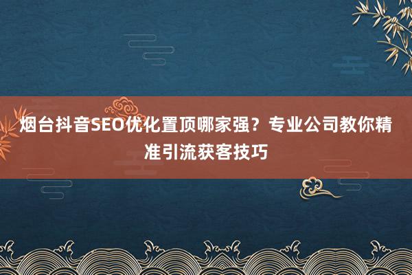 烟台抖音SEO优化置顶哪家强？专业公司教你精准引流获客技巧