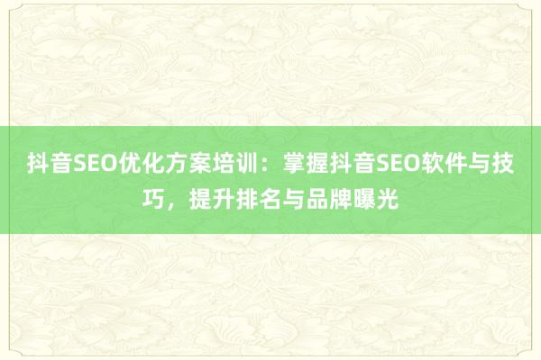 抖音SEO优化方案培训：掌握抖音SEO软件与技巧，提升排名与品牌曝光