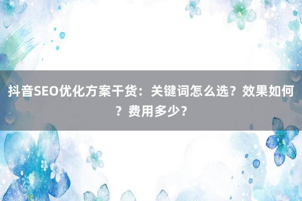 抖音SEO优化方案干货：关键词怎么选？效果如何？费用多少？