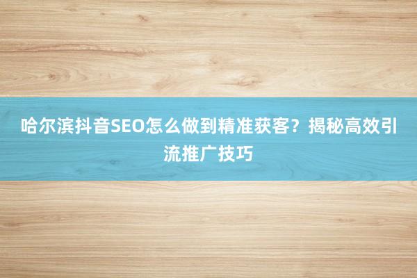 哈尔滨抖音SEO怎么做到精准获客？揭秘高效引流推广技巧