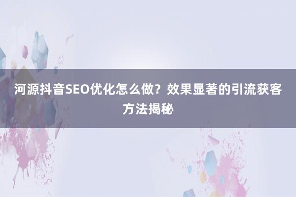 河源抖音SEO优化怎么做？效果显著的引流获客方法揭秘