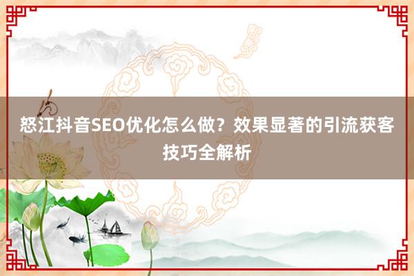 怒江抖音SEO优化怎么做？效果显著的引流获客技巧全解析