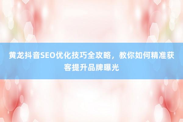 黄龙抖音SEO优化技巧全攻略，教你如何精准获客提升品牌曝光