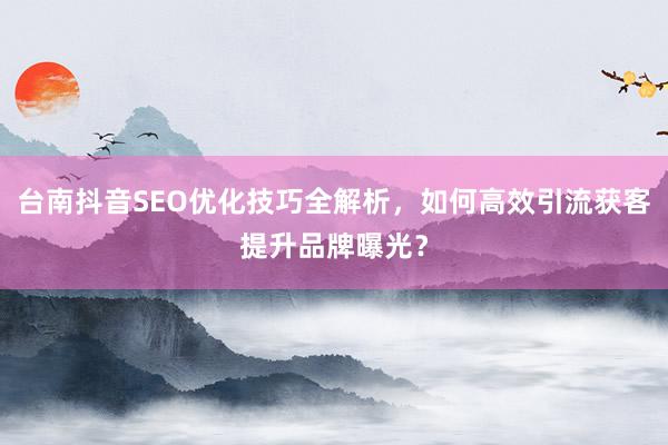 台南抖音SEO优化技巧全解析，如何高效引流获客提升品牌曝光？