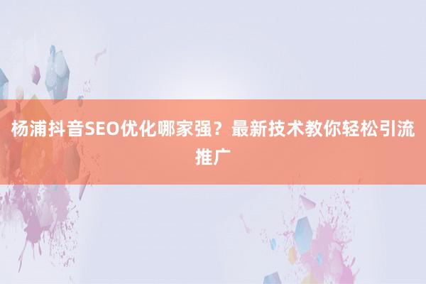 杨浦抖音SEO优化哪家强？最新技术教你轻松引流推广