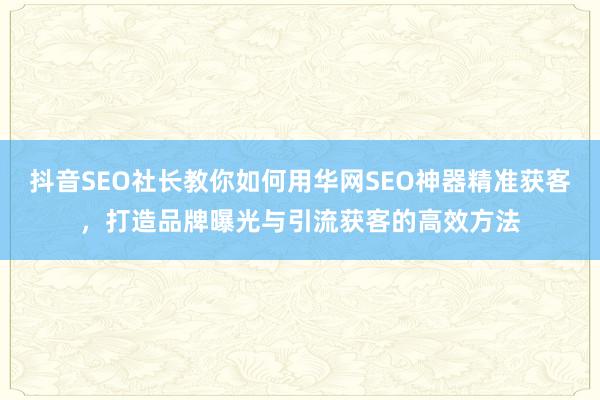 抖音SEO社长教你如何用华网SEO神器精准获客，打造品牌曝光与引流获客的高效方法