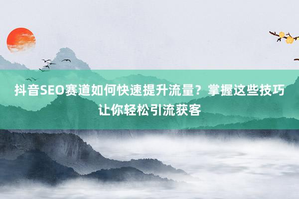 抖音SEO赛道如何快速提升流量？掌握这些技巧让你轻松引流获客